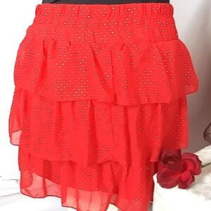 Rue 21 red skirt Chiffon with metallic dots and ruffles mini length